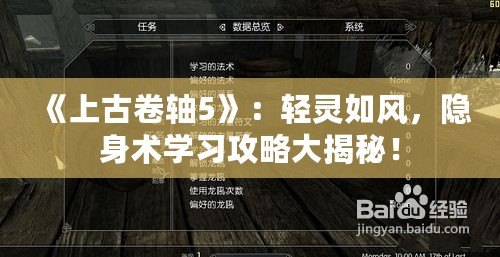 《上古卷軸5》：輕靈如風(fēng)，隱身術(shù)學(xué)習(xí)攻略大揭秘！
